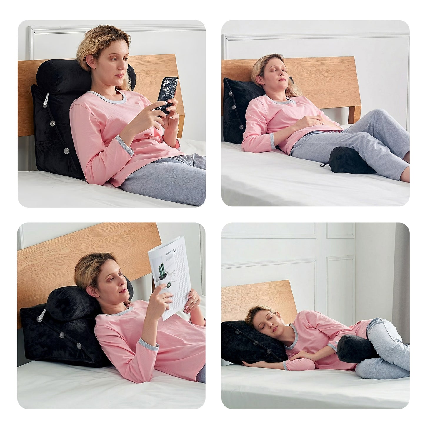 Cheer Collection Wedge Shaped Back Support Pillow and Bed Rest Cushion for Reading, Gaming, Watching - with Adjustable Neck Pillow