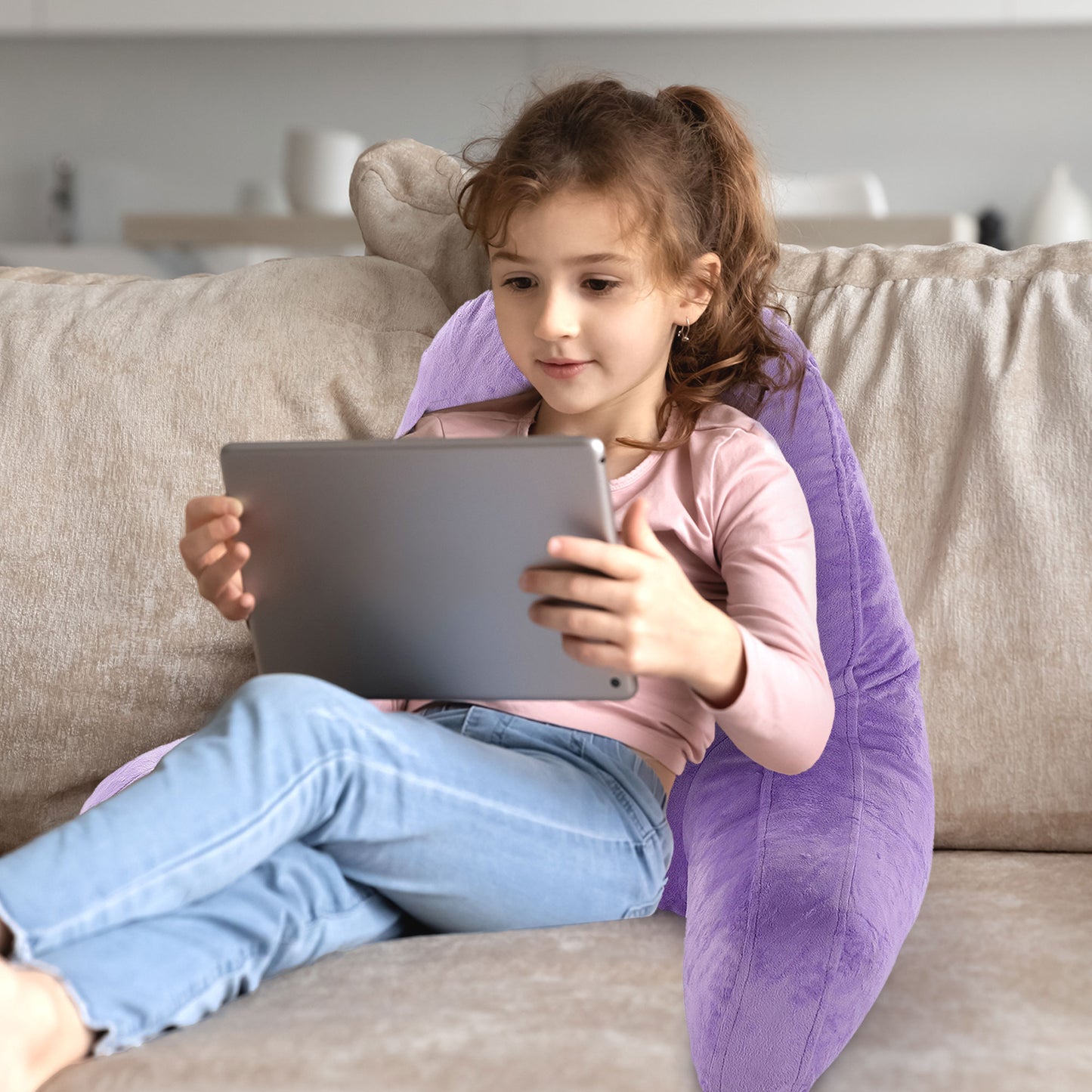 Cheer Collection Kids Size Reading and Gaming Pillow with Armrest - Plush Fiber Filled Backrest Pillow