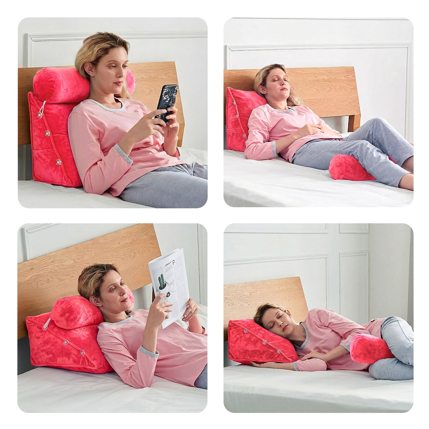 Cheer Collection Wedge Shaped Back Support Pillow and Bed Rest Cushion for Reading, Gaming, Watching - with Adjustable Neck Pillow