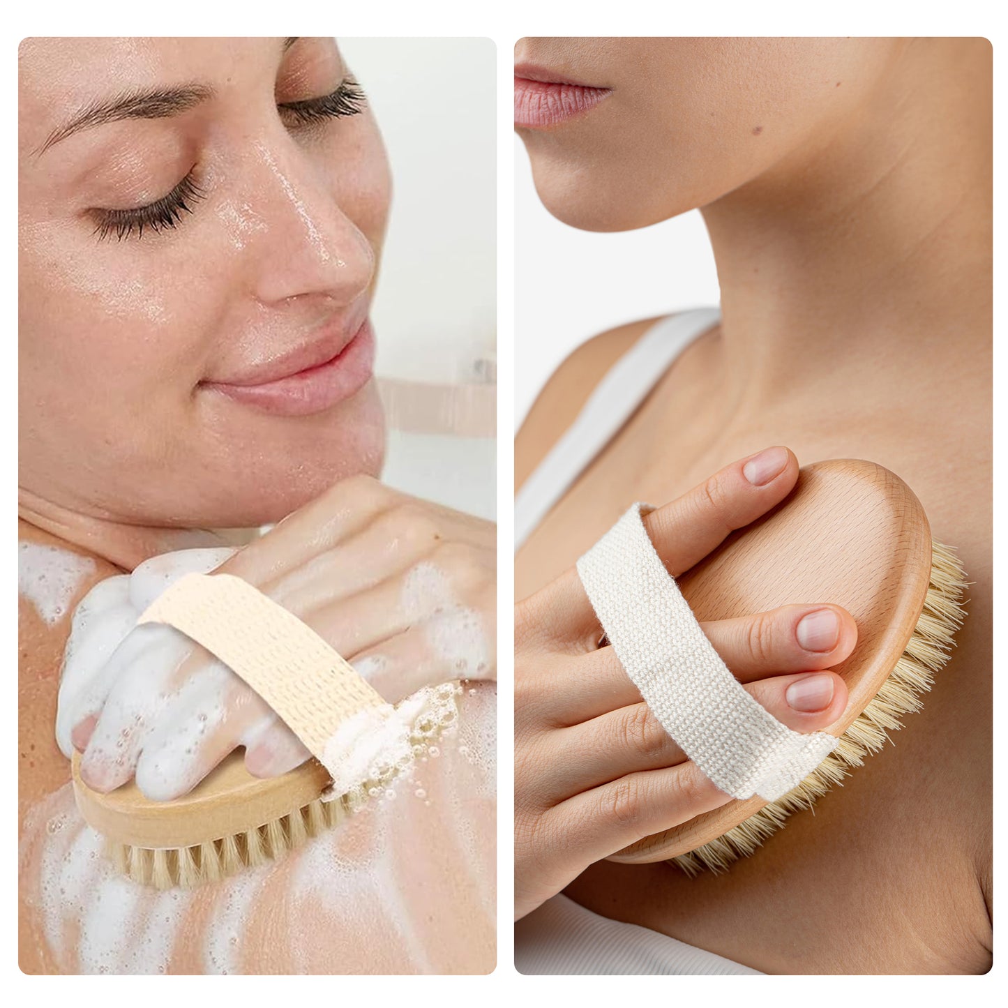 Cheer Collection Natural Bristle Exfoliating Body Brush Set for Daily Care with Comfort Grip