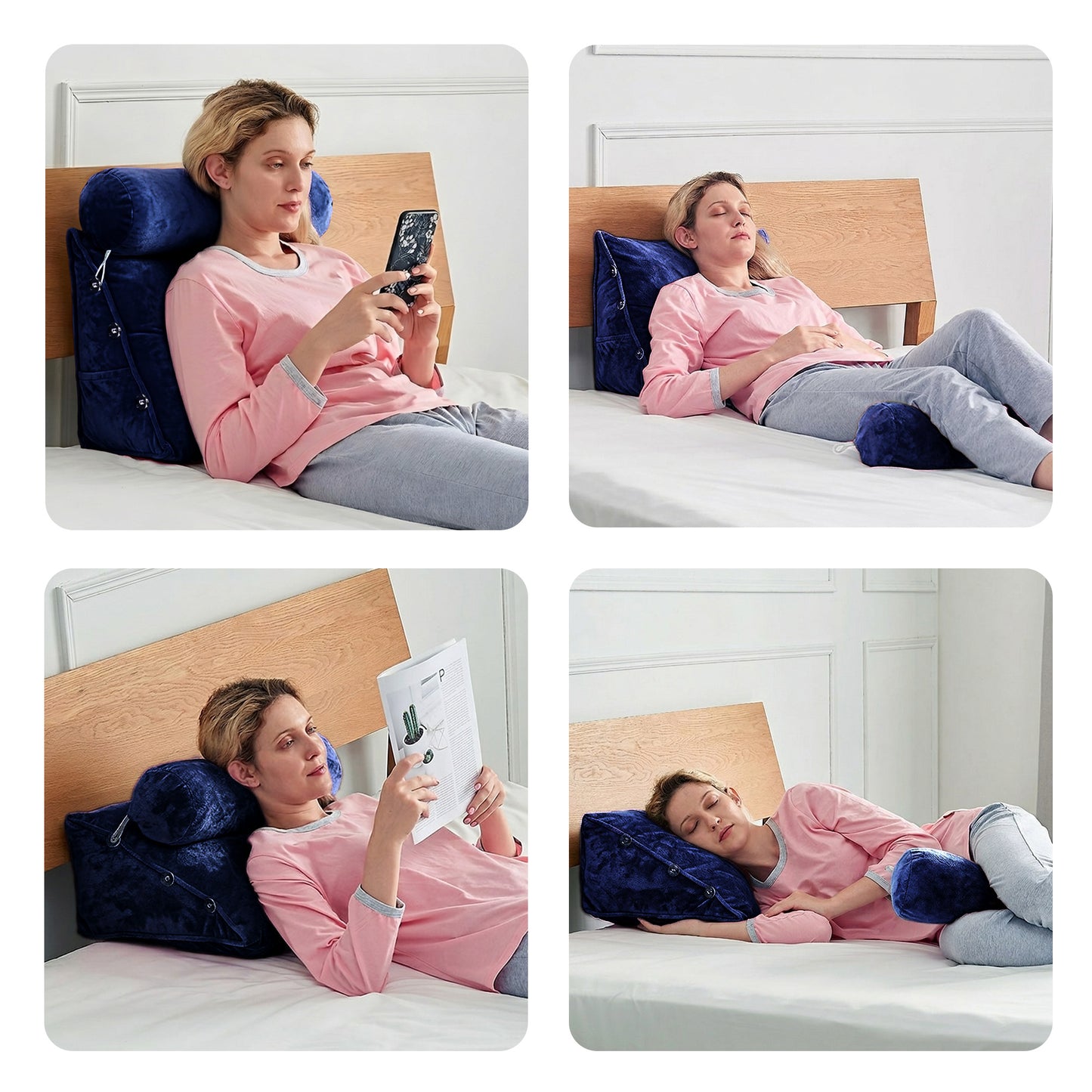 Cheer Collection Wedge Shaped Back Support Pillow and Bed Rest Cushion for Reading, Gaming, Watching - with Adjustable Neck Pillow