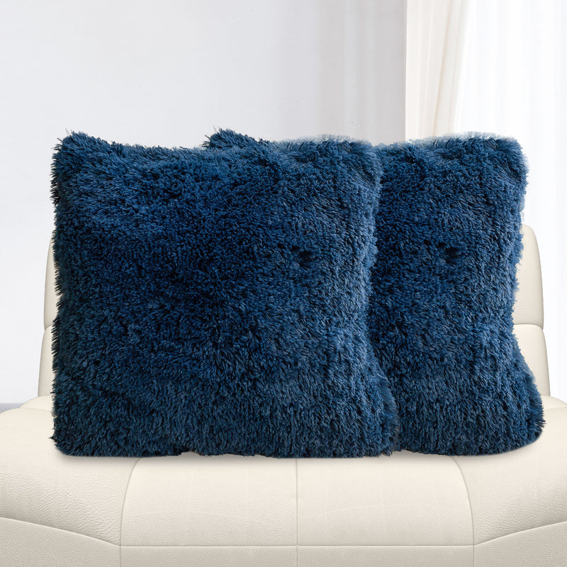 Cheer Collection Set of 2 Shaggy Long Hair Throw Pillows | Super Soft and Plush Faux Fur Accent Pillows - 18 x 18 inches