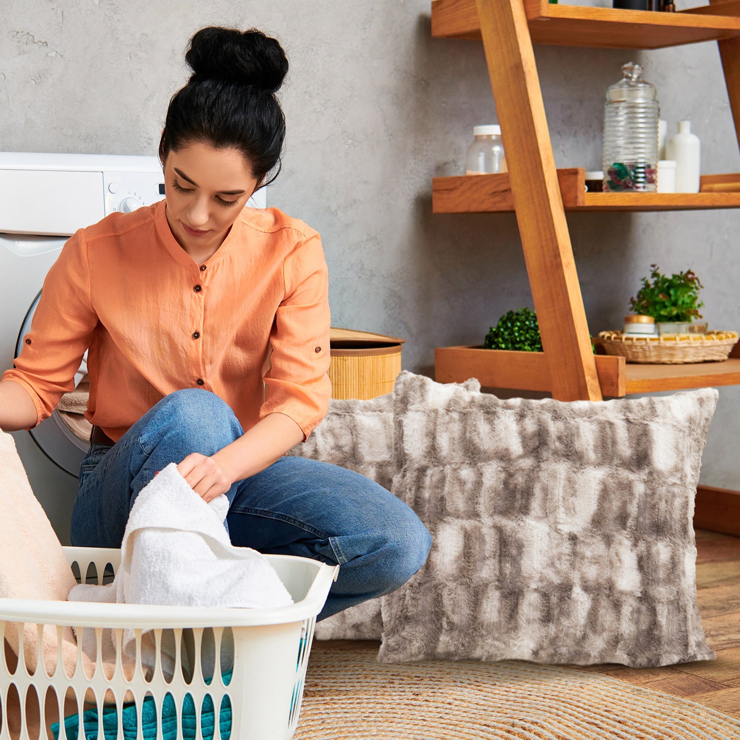 Cheer Collection Decorative Faux Fur Throw Pillow with Inserts – Luxuriously Soft Bamboo Design Accent Pillows – 18” x 18” - Set of 2