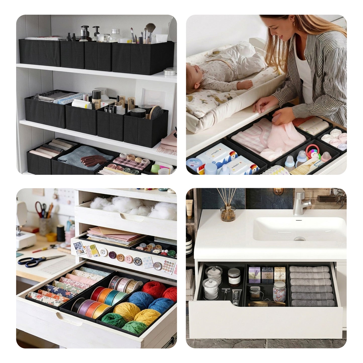 Cheer Collection 12-Piece Foldable Fabric Clothes Drawer Organizer Set