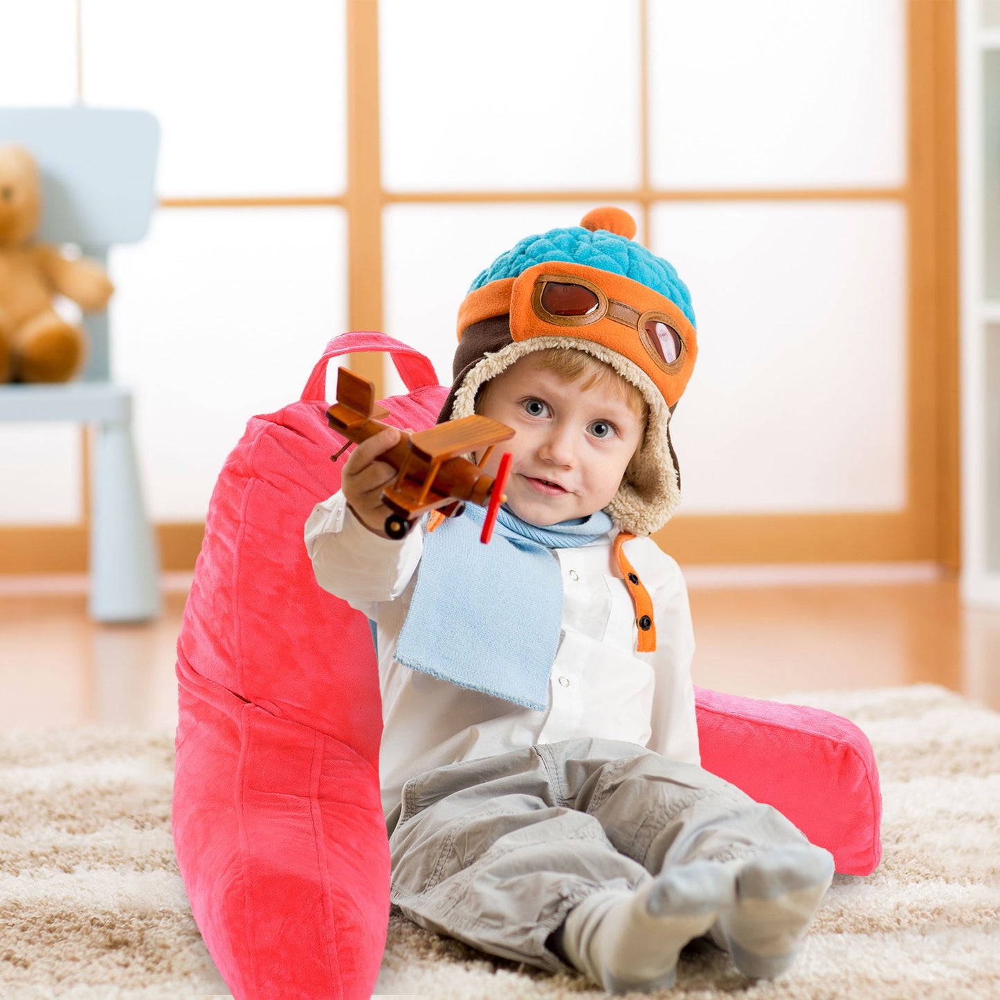 Cheer Collection Kids Size Reading Pillow with Arms for Sitting Up in Bed