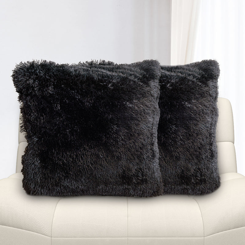 Cheer Collection Shaggy Long Hair Throw Pillows - Super Soft and Plush Faux Fur Accent Pillows - 20 x 20 inches - Set of 2