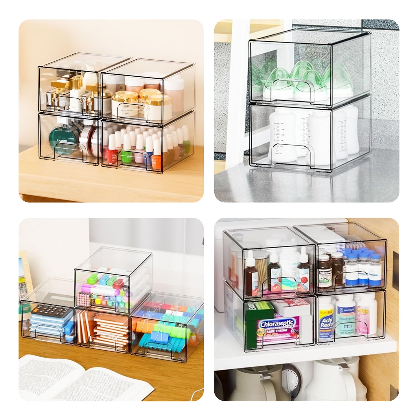 Cheer Collection Stackable Clear Storage Drawer Organizers, Set of 4