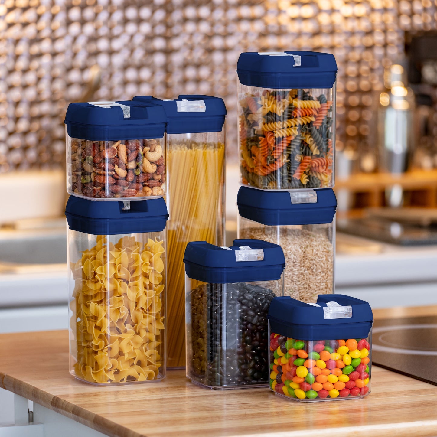 Cheer Collection Set of 7 Airtight Food Storage Containers plus Dry Erase Marker and Label - Multiple Colors Available