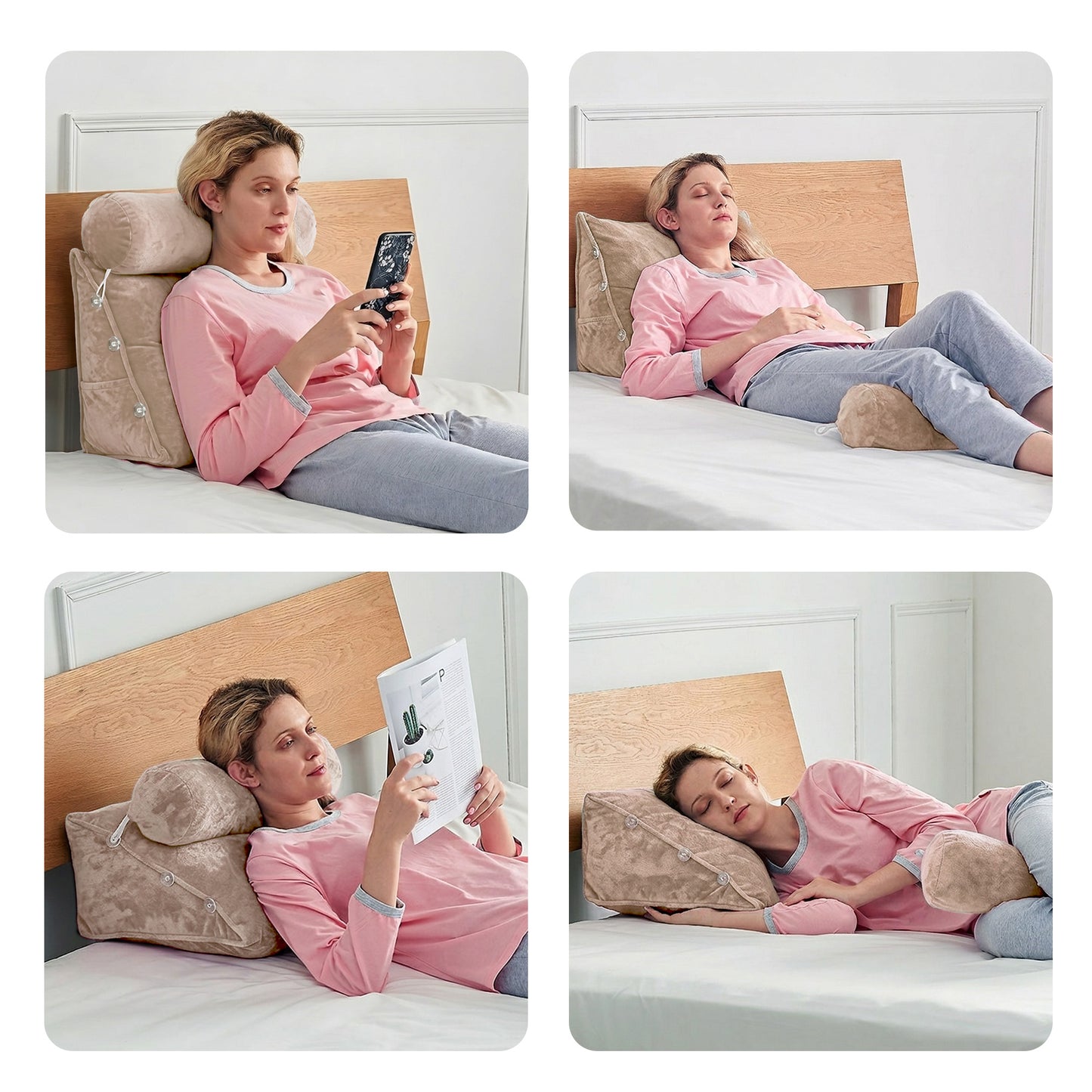Cheer Collection Wedge Shaped Back Support Pillow and Bed Rest Cushion for Reading, Gaming, Watching - with Adjustable Neck Pillow