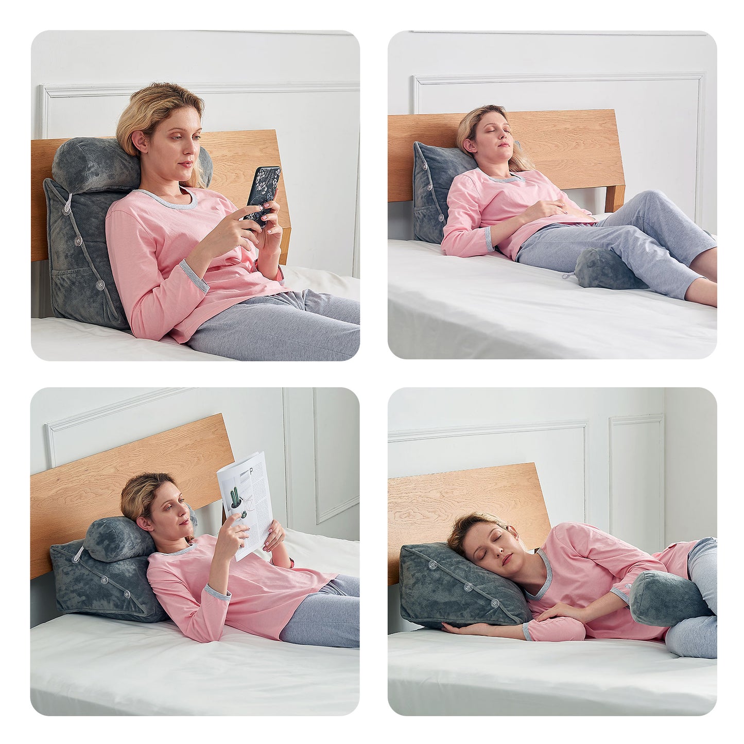 Cheer Collection Wedge Shaped Back Support Pillow and Bed Rest Cushion for Reading, Gaming, Watching - with Adjustable Neck Pillow
