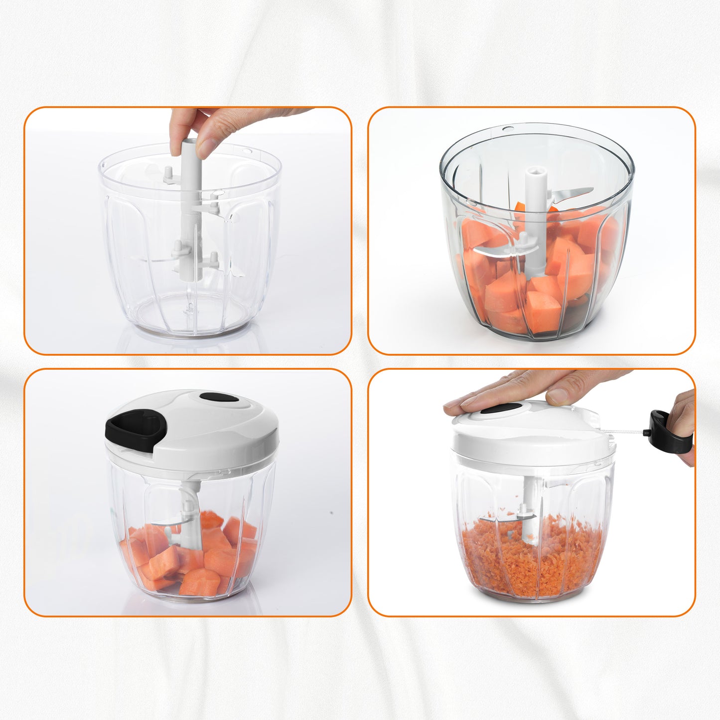Cheer Collection Manual Vegetable Chopper with Pull String, 30oz, Black and White