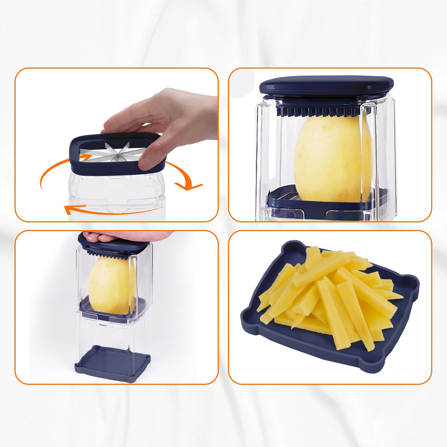 Cheer Collection Vegetable Chop Box with 3 Interchangeable Blades, Navy Blue