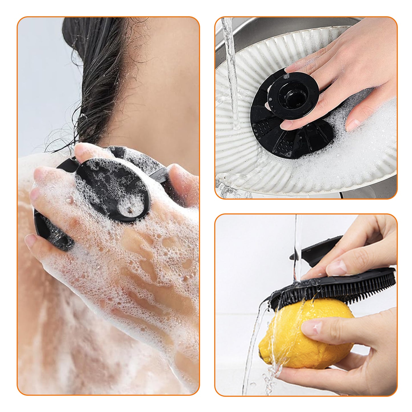 Cheer Collection Palm Size Silicone Shower Scrubber with Flexible Bristles and Hanging Grip Handle