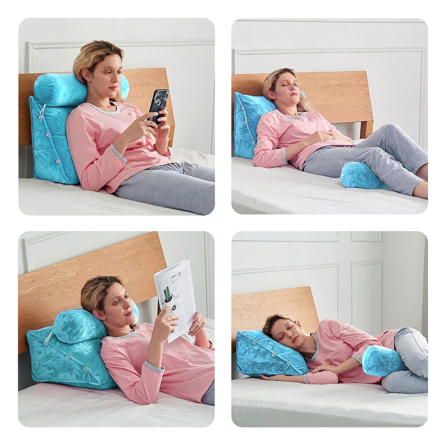 Cheer Collection Wedge Shaped Back Support Pillow and Bed Rest Cushion for Reading, Gaming, Watching - with Adjustable Neck Pillow