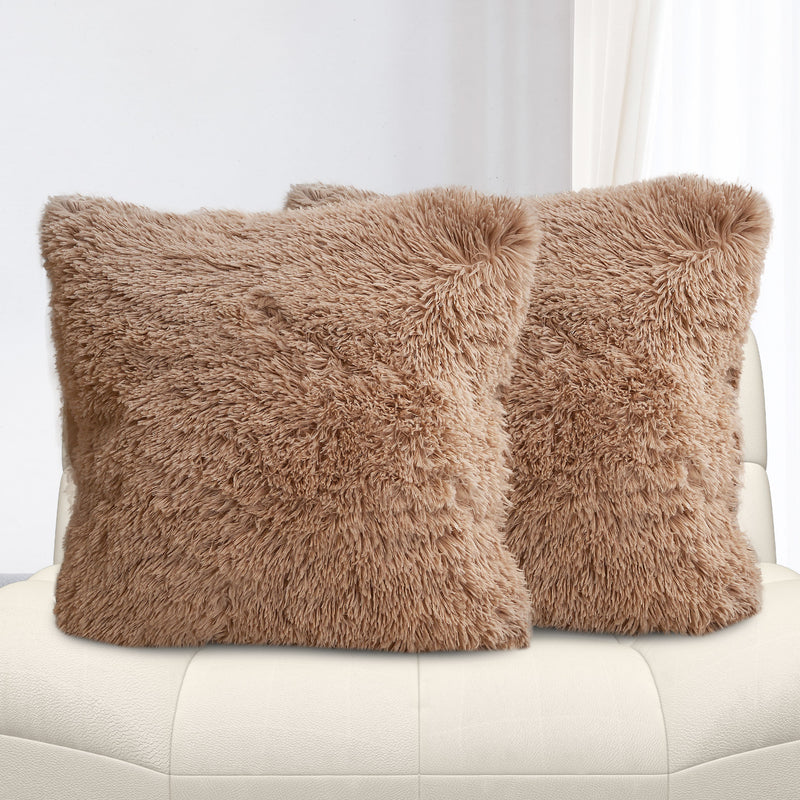 Cheer Collection Set of 2 Shaggy Long Hair Throw Pillows | Super Soft and Plush Faux Fur Accent Pillows - 18 x 18 inches