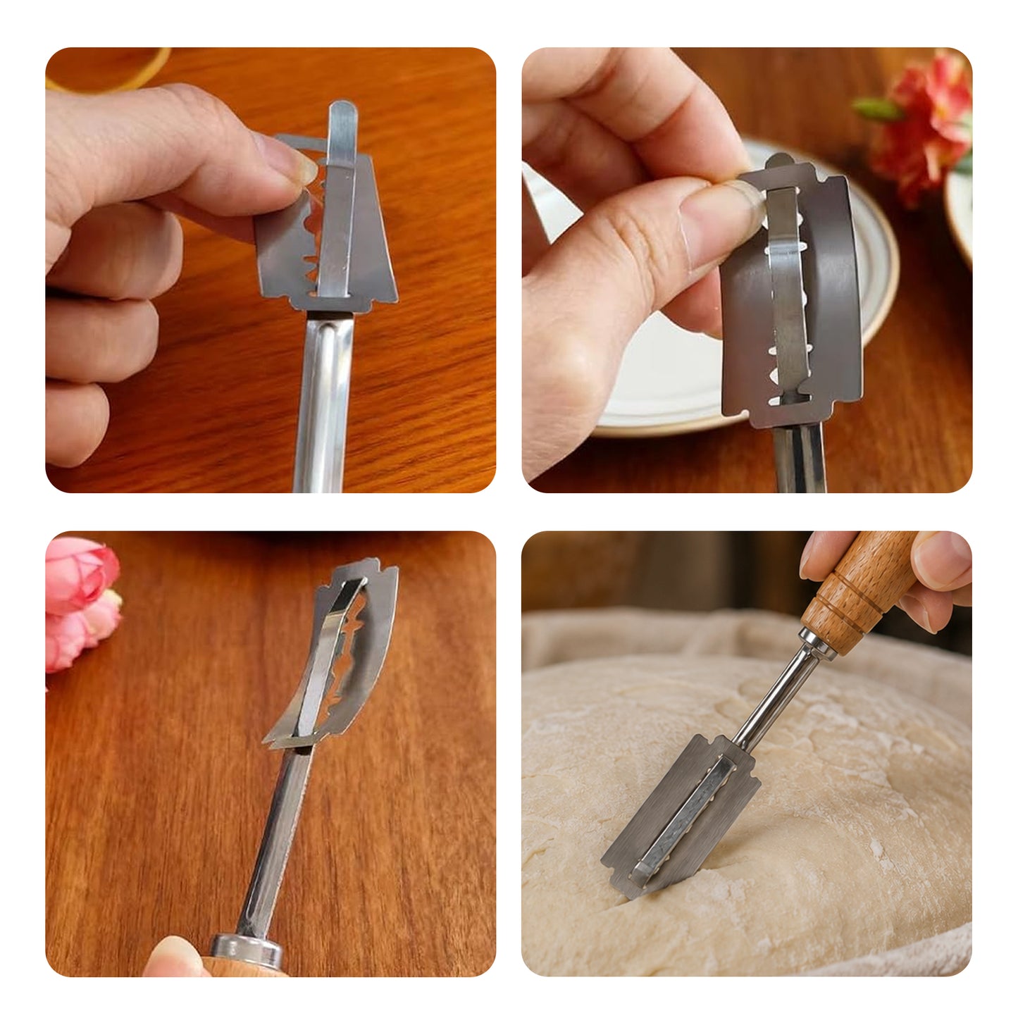 Cheer Collection Artisan Bread Lame Scoring Tool with Wooden Handle & Protective Cover