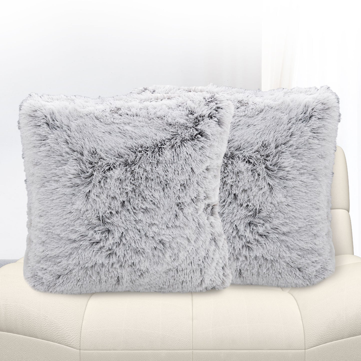 Cheer Collection Shaggy Long Hair Throw Pillows - Super Soft and Plush Faux Fur Accent Pillows - 20 x 20 inches - Set of 2