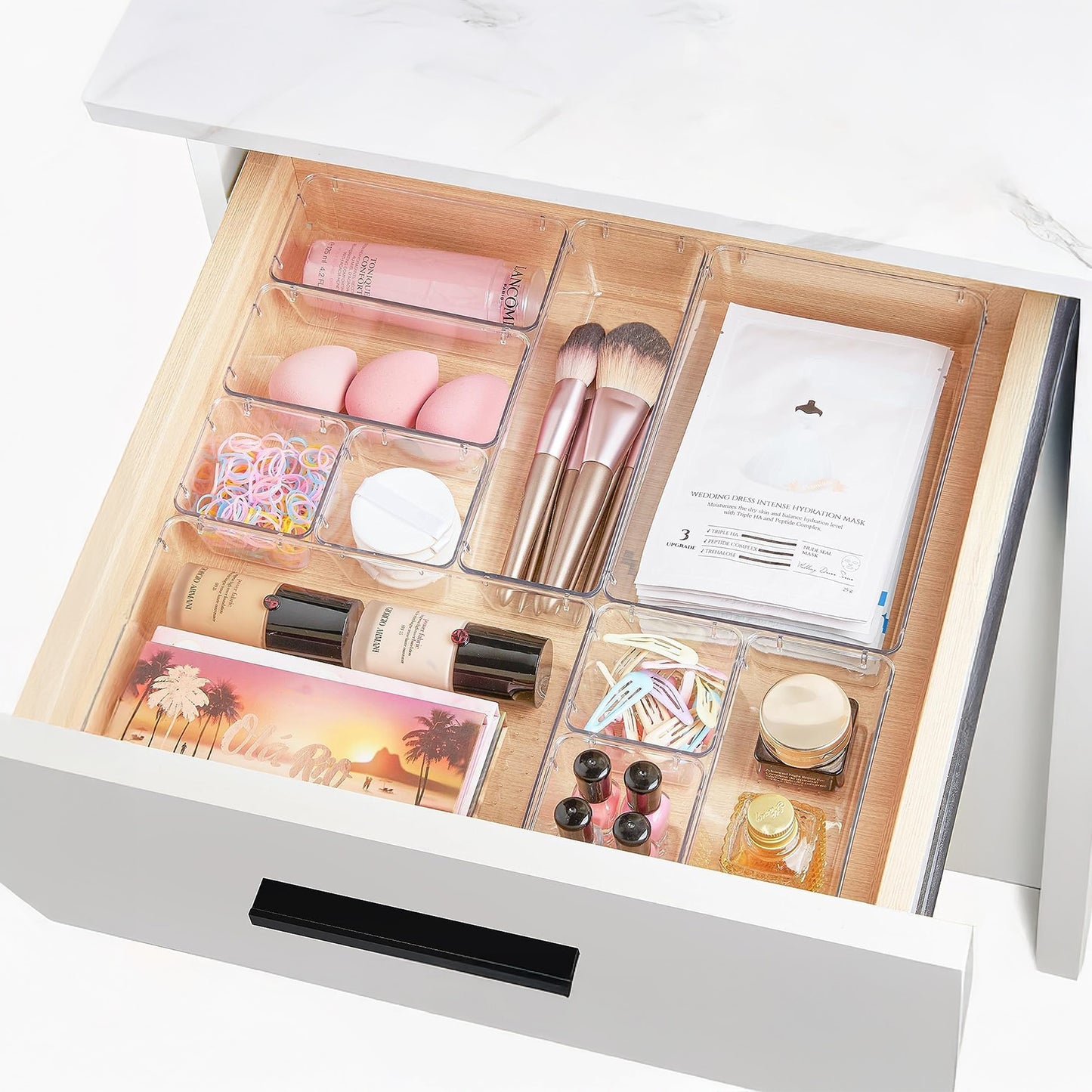 Cheer Collection 25 Piece Clear Plastic Drawer Organizer Set for Makeup, Office, Kitchen & Vanity