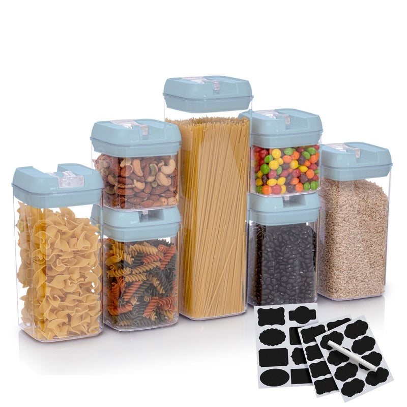 Cheer Collection Set of 7 Airtight Food Storage Containers plus Dry Erase Marker and Label - Multiple Colors Available