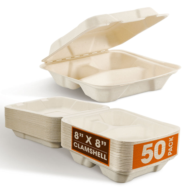 Cheer Collection 8x8 Compostable Takeout Containers - Eco Friendly Microwavable & Biodegradable