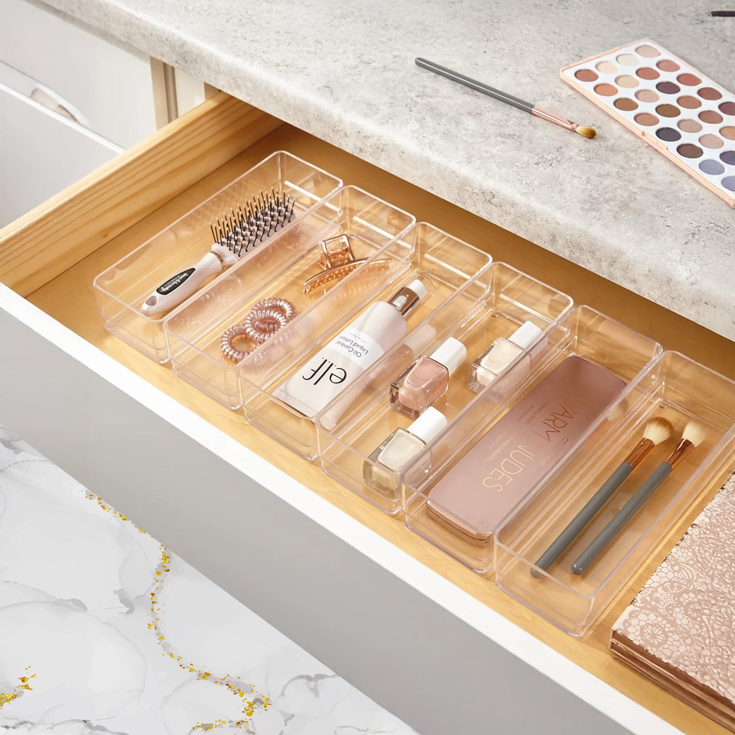 Cheer Collection 25 Piece Clear Plastic Drawer Organizer Set for Makeup, Office, Kitchen & Vanity