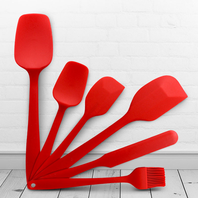 Cheer Collection Silicone Spatula Set, Silicone Spatulas For Nonstick Cookware, Cooking and Baking Sets for Kitchen, Red, 6 Pieces