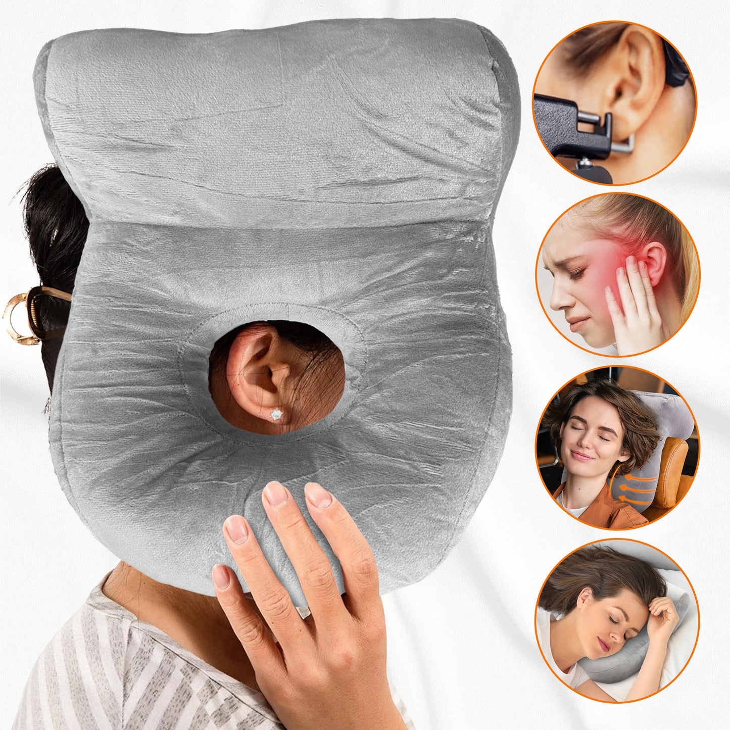Cheer Collection Desk Nap Pillow with Ear Hole and Velvet Cover for Side Sleepers, Office, and Travel Use