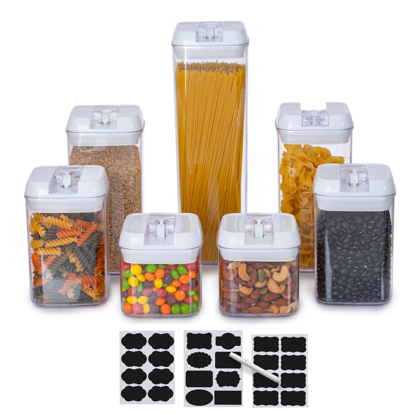 Cheer Collection Set of 7 Airtight Food Storage Containers plus Dry Erase Marker and Label - Multiple Colors Available