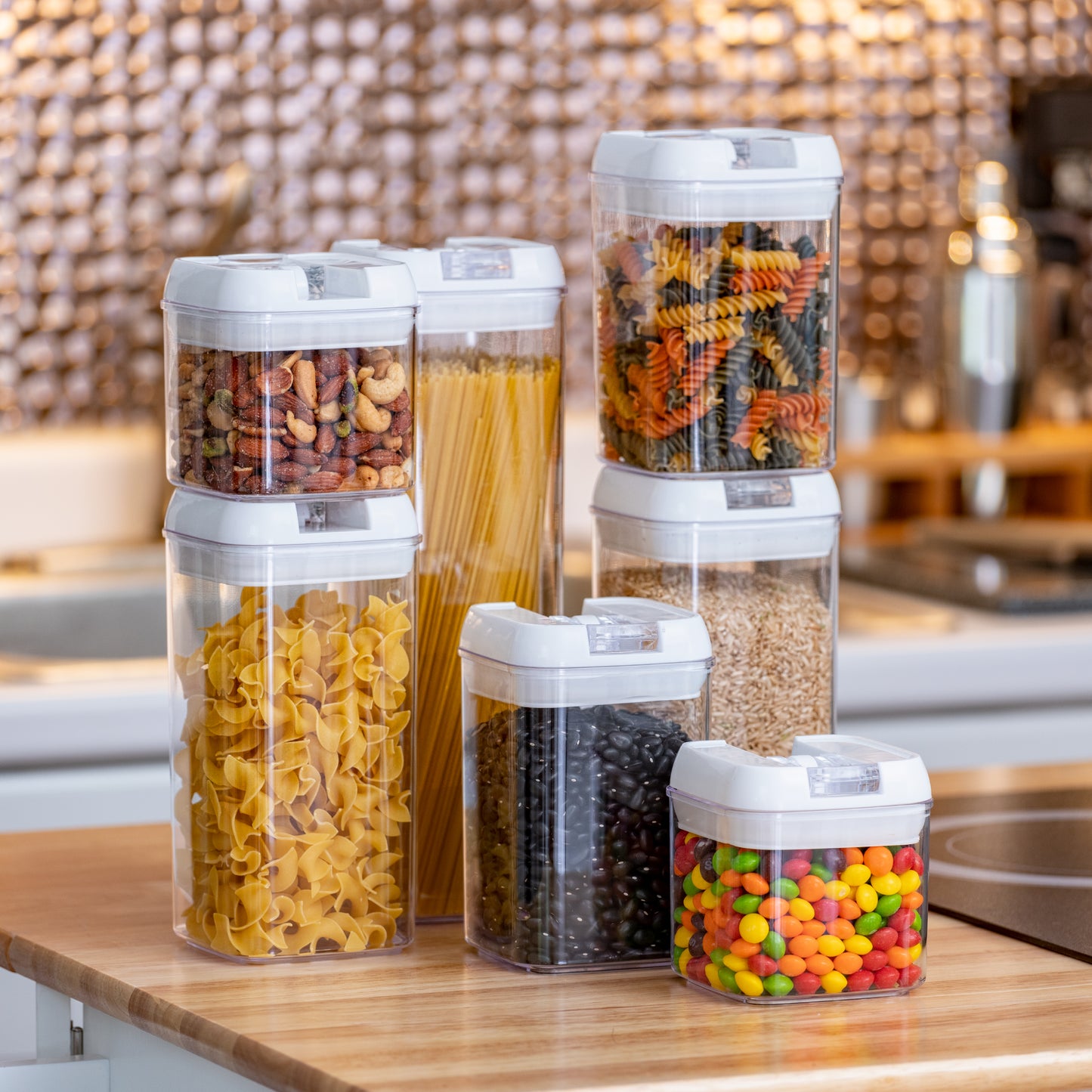 Cheer Collection Set of 7 Airtight Food Storage Containers plus Dry Erase Marker and Label - Multiple Colors Available
