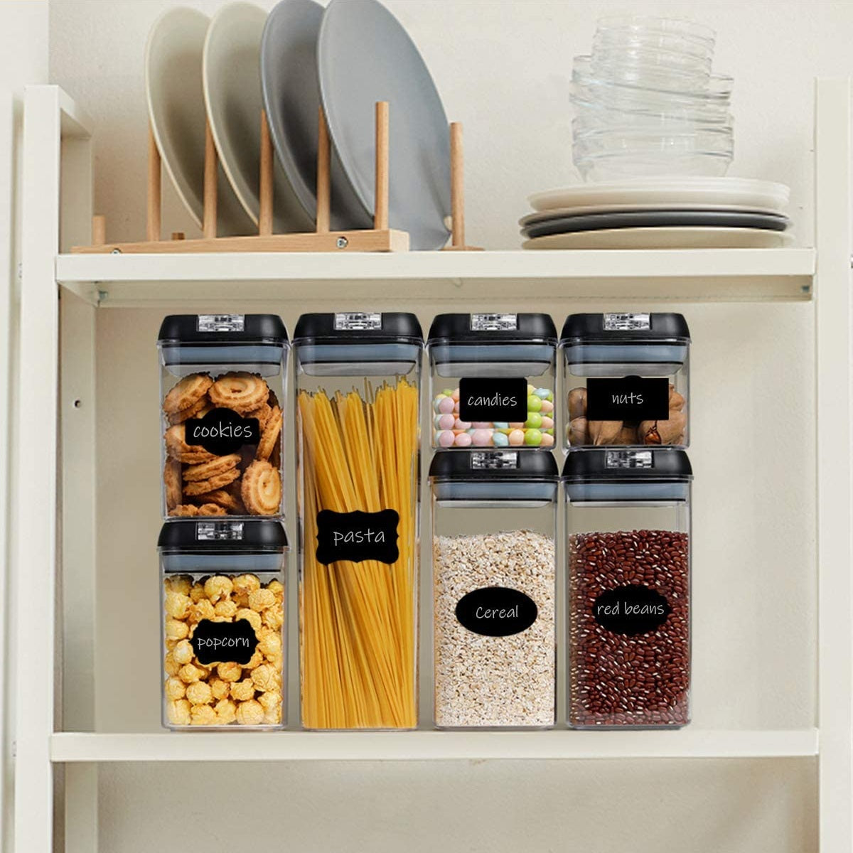 Cheer Collection Set of 7 Airtight Food Storage Containers plus Dry Erase Marker and Label - Multiple Colors Available