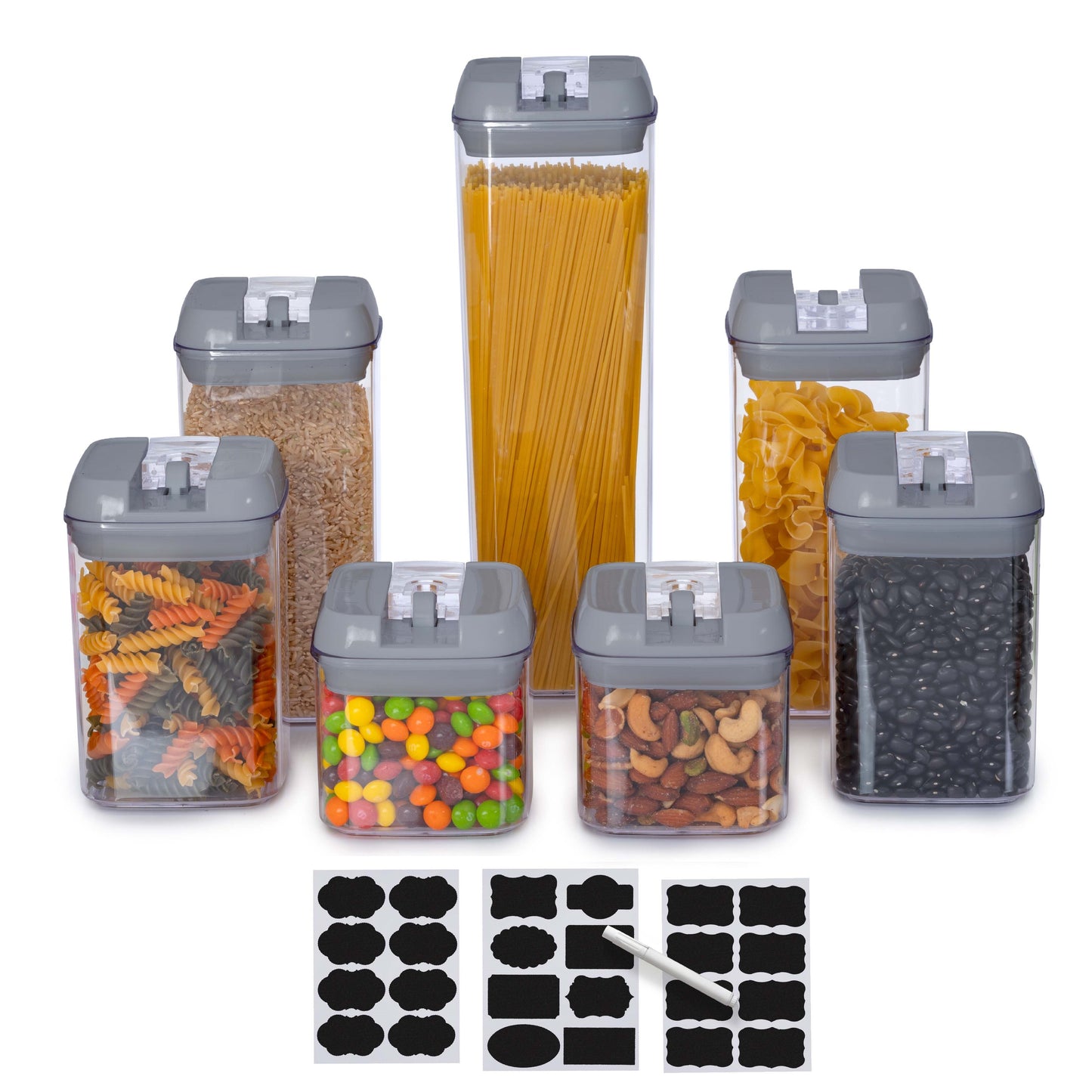 Cheer Collection Set of 7 Airtight Food Storage Containers plus Dry Erase Marker and Label - Multiple Colors Available