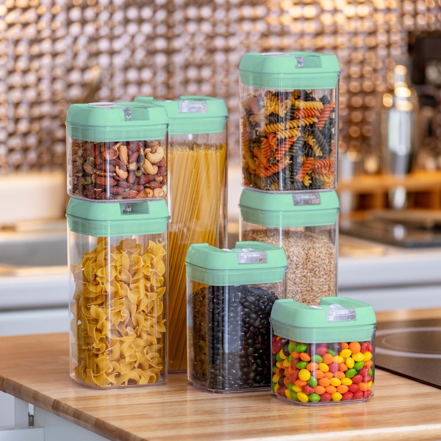Cheer Collection Set of 7 Airtight Food Storage Containers plus Dry Erase Marker and Label - Multiple Colors Available