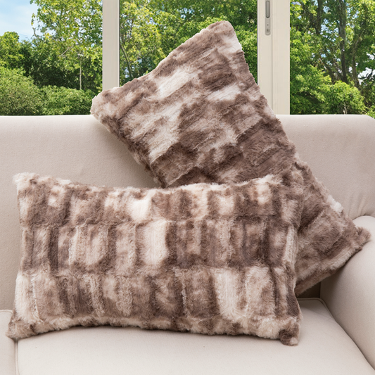 Cheer Collection Decorative Faux Fur Throw Pillow  with Inserts - Luxuriously Soft Bamboo Design Accent Pillows – 12” x 20” - Set of 2