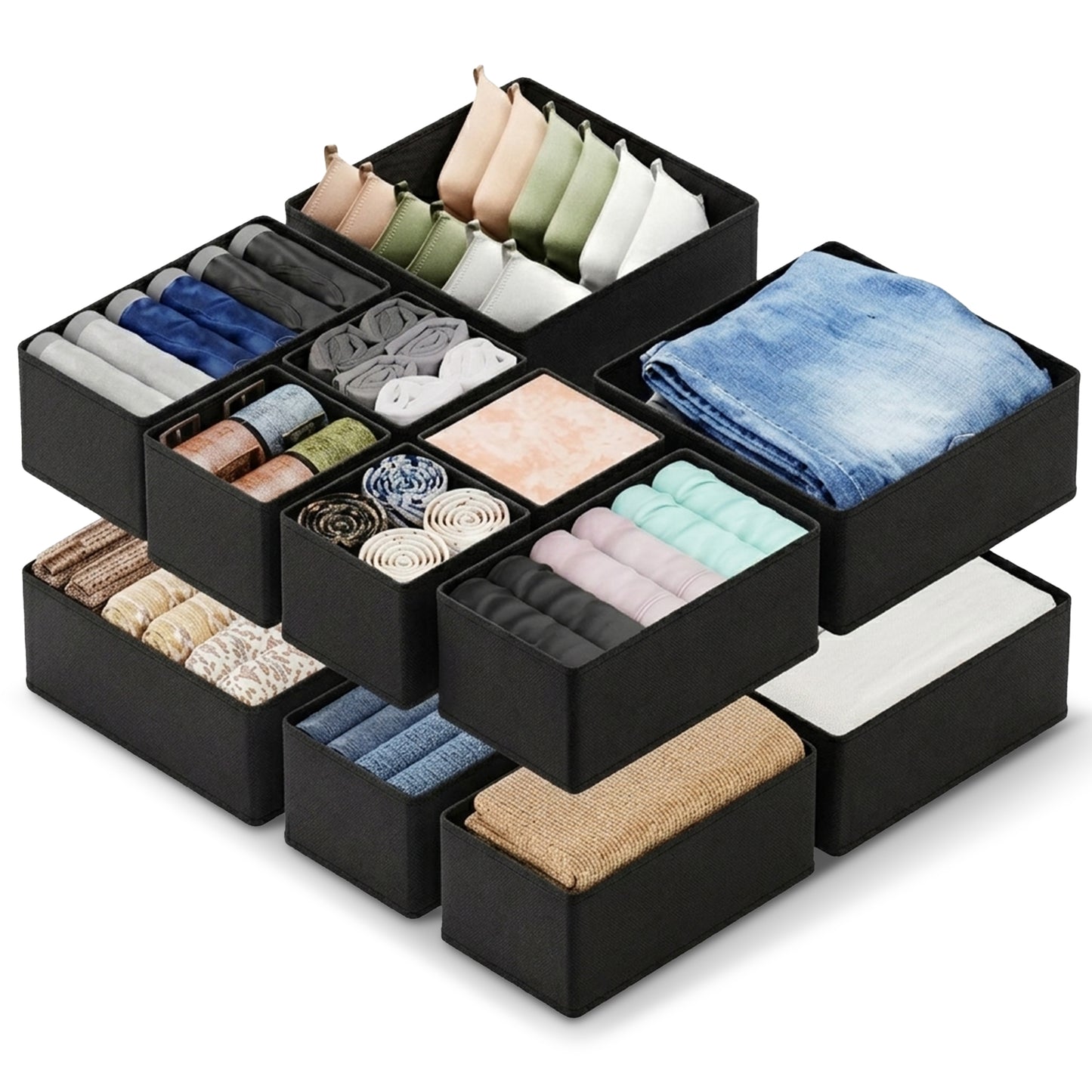 Cheer Collection 12-Piece Foldable Fabric Clothes Drawer Organizer Set