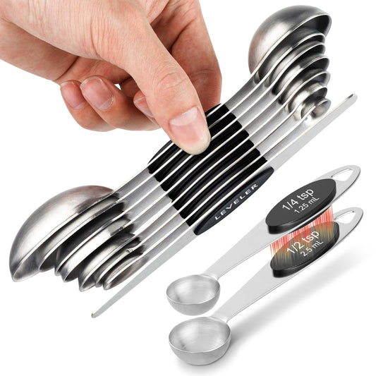 Cheer Collection Magnetic Stainless Steel Measuring Spoons Set with Leveler for Baking Cooking