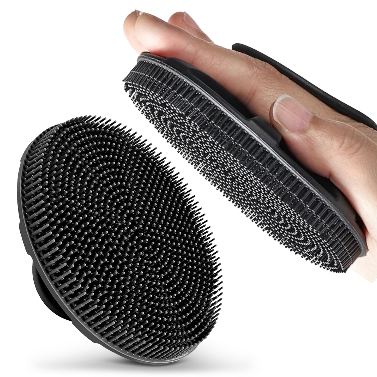 Cheer Collection Palm Size Silicone Shower Scrubber with Flexible Bristles and Hanging Grip Handle