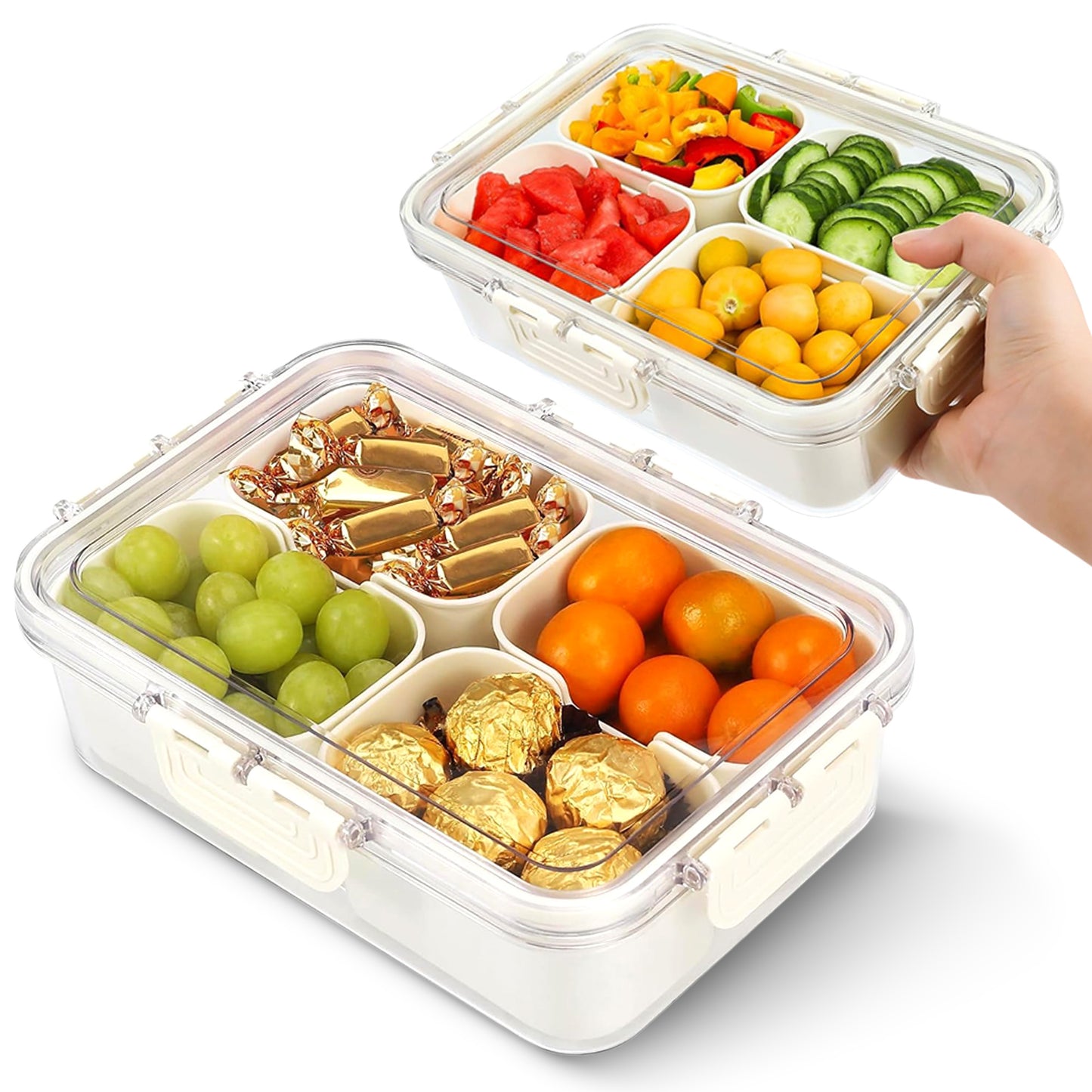 Cheer Collection 4 Compartment Airtight Food Storage Container with Nested Snack Boxes