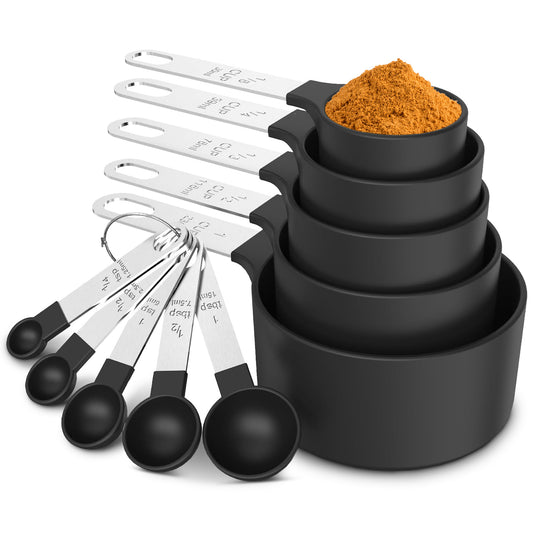 Cheer Collection Measuring Cups and Spoons Set Ten Piece Kitchen Essentials for Accurate Cooking and Baking