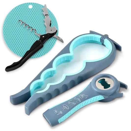 Cheer Collection Jar Opener Kit 4 in 1 Tool Set for Easy Lid Removal and Bottle Opening