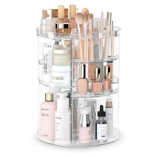 Cheer Collection Clear Rotating Skincare Organizer with 8 Adjustable Layers
