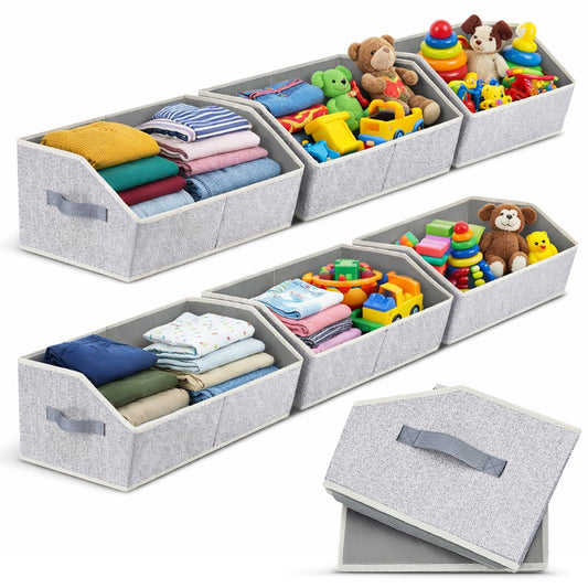 Cheer Collection Trapezoid Closet Organizer Bins 6 Pack Light Gray Shelf Storage