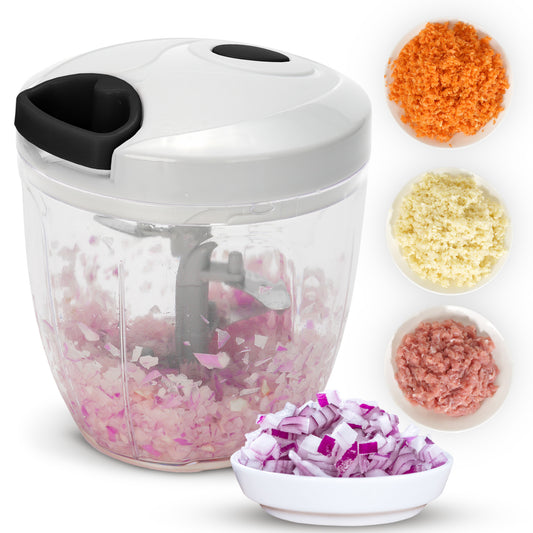 Cheer Collection Manual Vegetable Chopper with Pull String, 30oz, Black and White