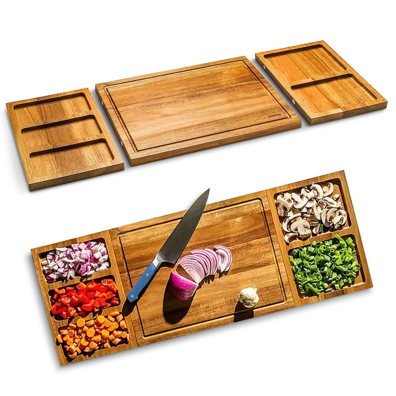 Cheer Collection Premium Acacia Wood Cutting Board with Integrated Magnetic Trays