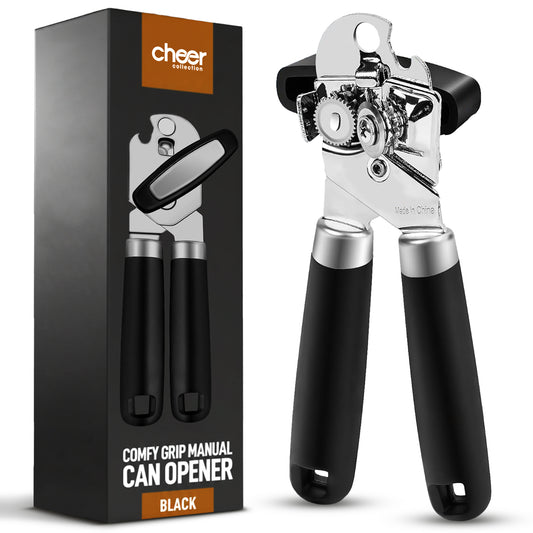 Cheer Collection Heavy Duty Stainless Steel Can Opener with Soft Grip Handles Manual Kitchen Can and Bottle Opener