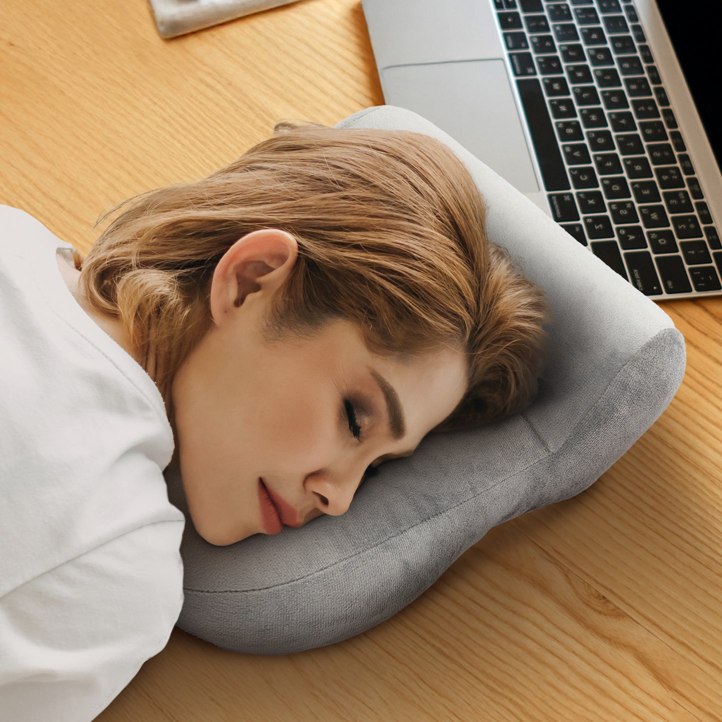 Cheer Collection Desk Nap Pillow with Ear Hole and Velvet Cover for Side Sleepers, Office, and Travel Use