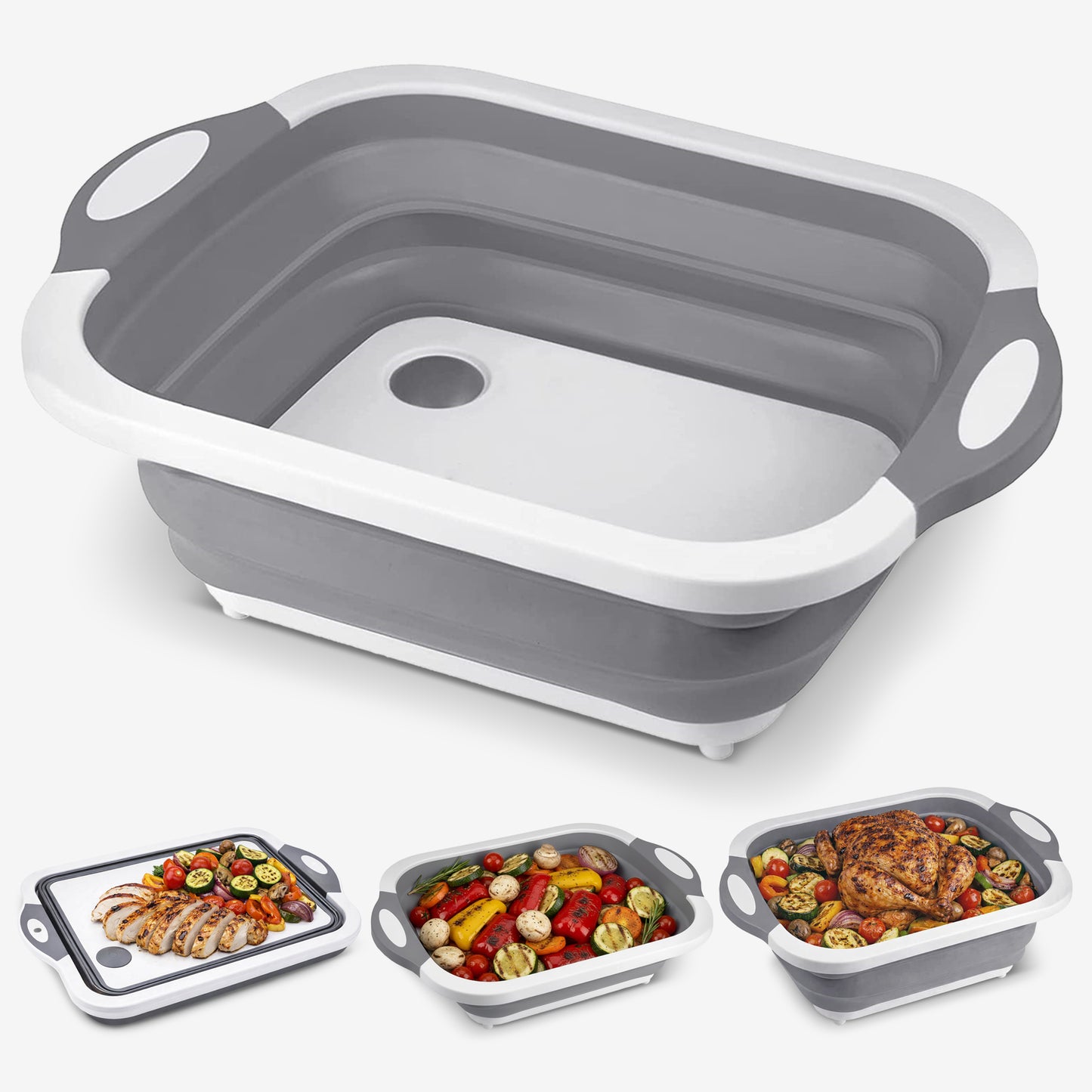 Cheer Collection Collapsible BBQ Prep Tub and Cutting Board 3 in 1 Travel Friendly Wash Chop Serve