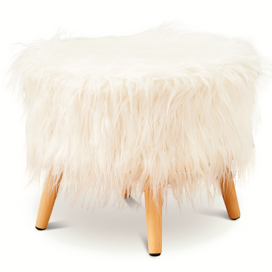Cheer Collection Faux Fur Wood Leg Stool, White