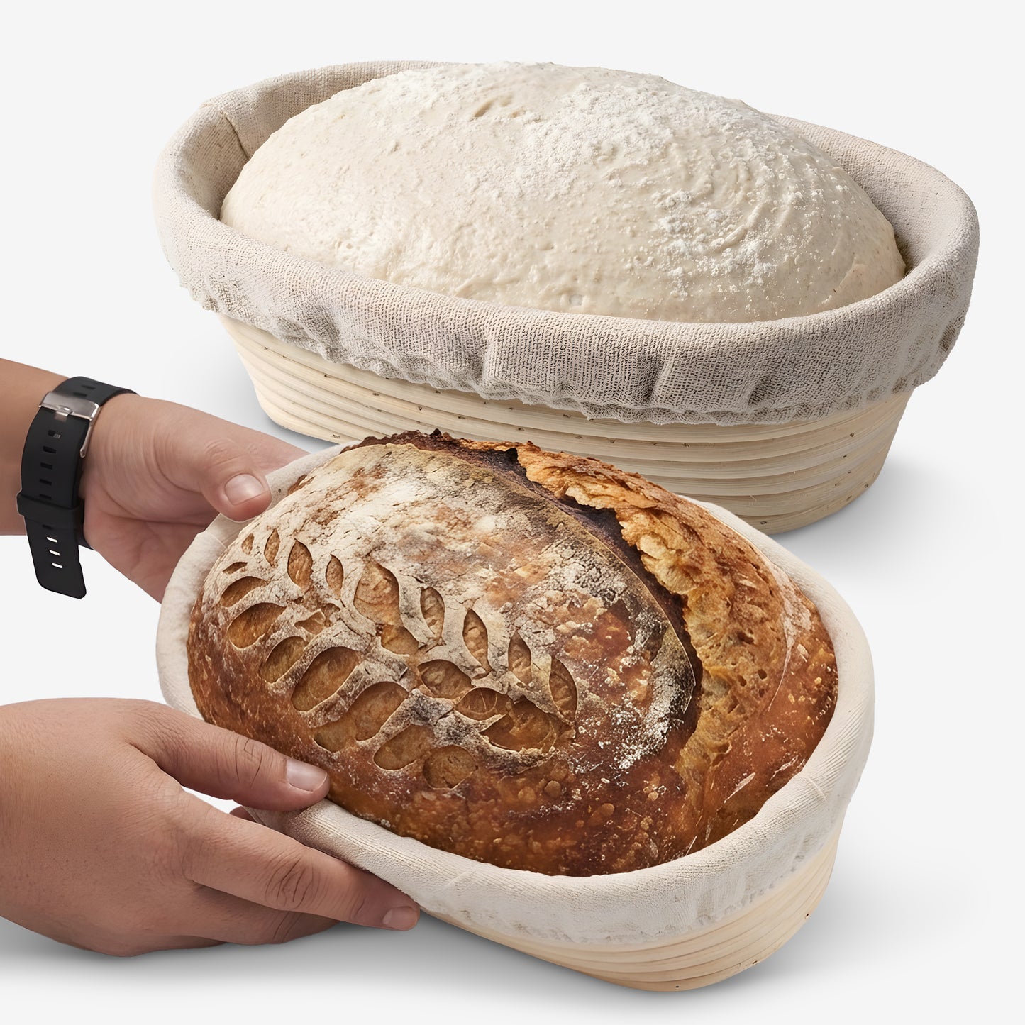 Cheer Collection Artisan Sourdough Banneton Proofing Basket with Linen Liner, Set of 2
