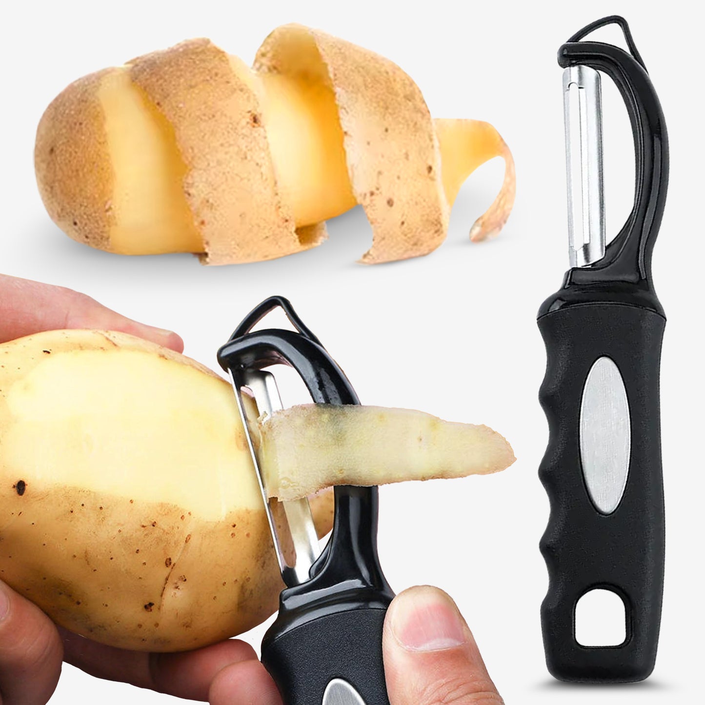 Cheer Collection Swivel Vegetable Peeler with Stainless Steel Twin Blades Black