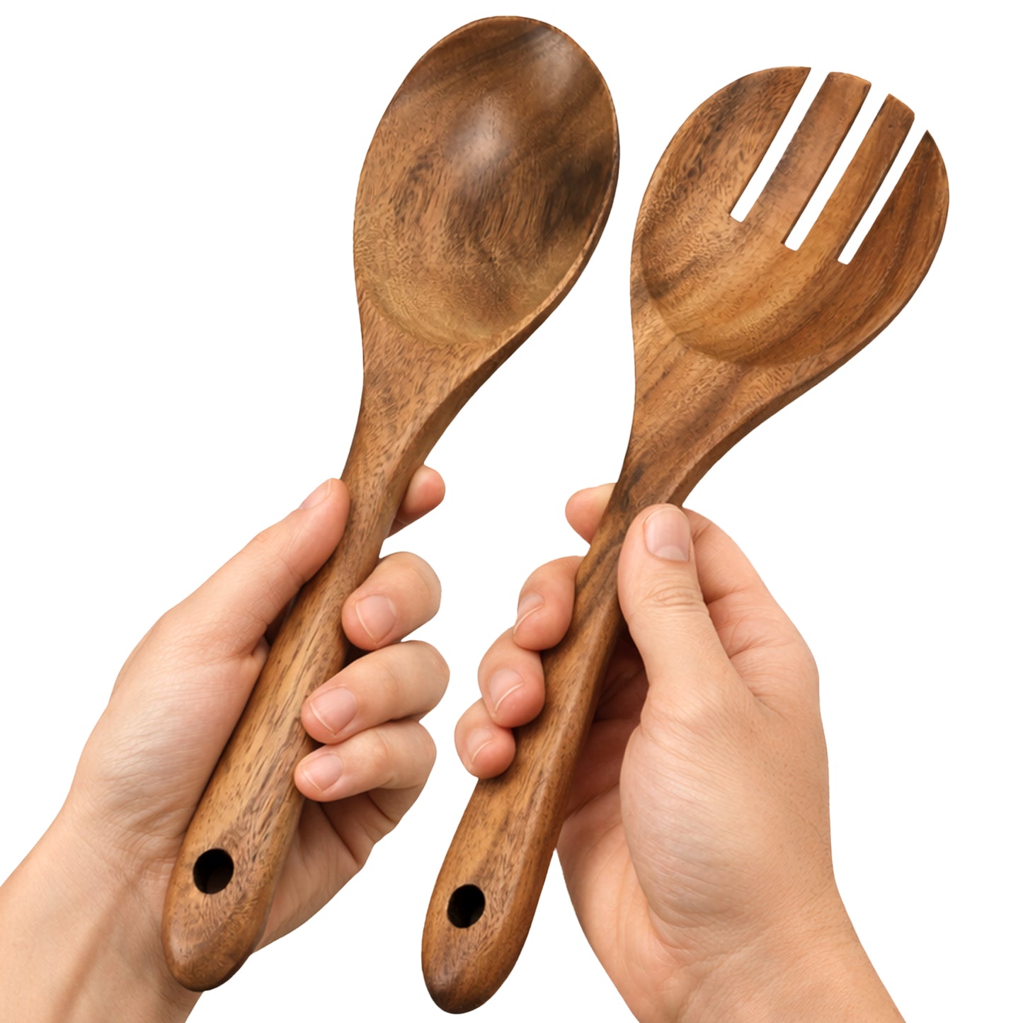 Cheer Collection Teak Wood Salad Spoon and Fork Set for Mixing and Serving